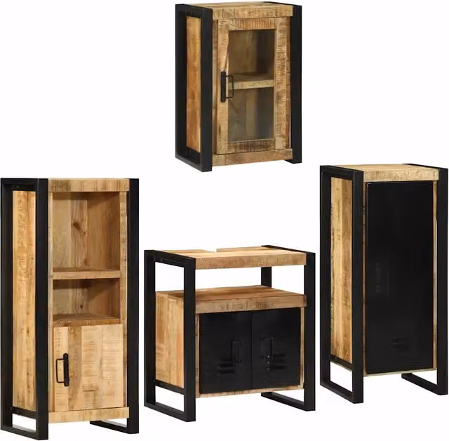 Set di mobili per il bagno 4 pz Marrone Legno di Mango Massello 3305692