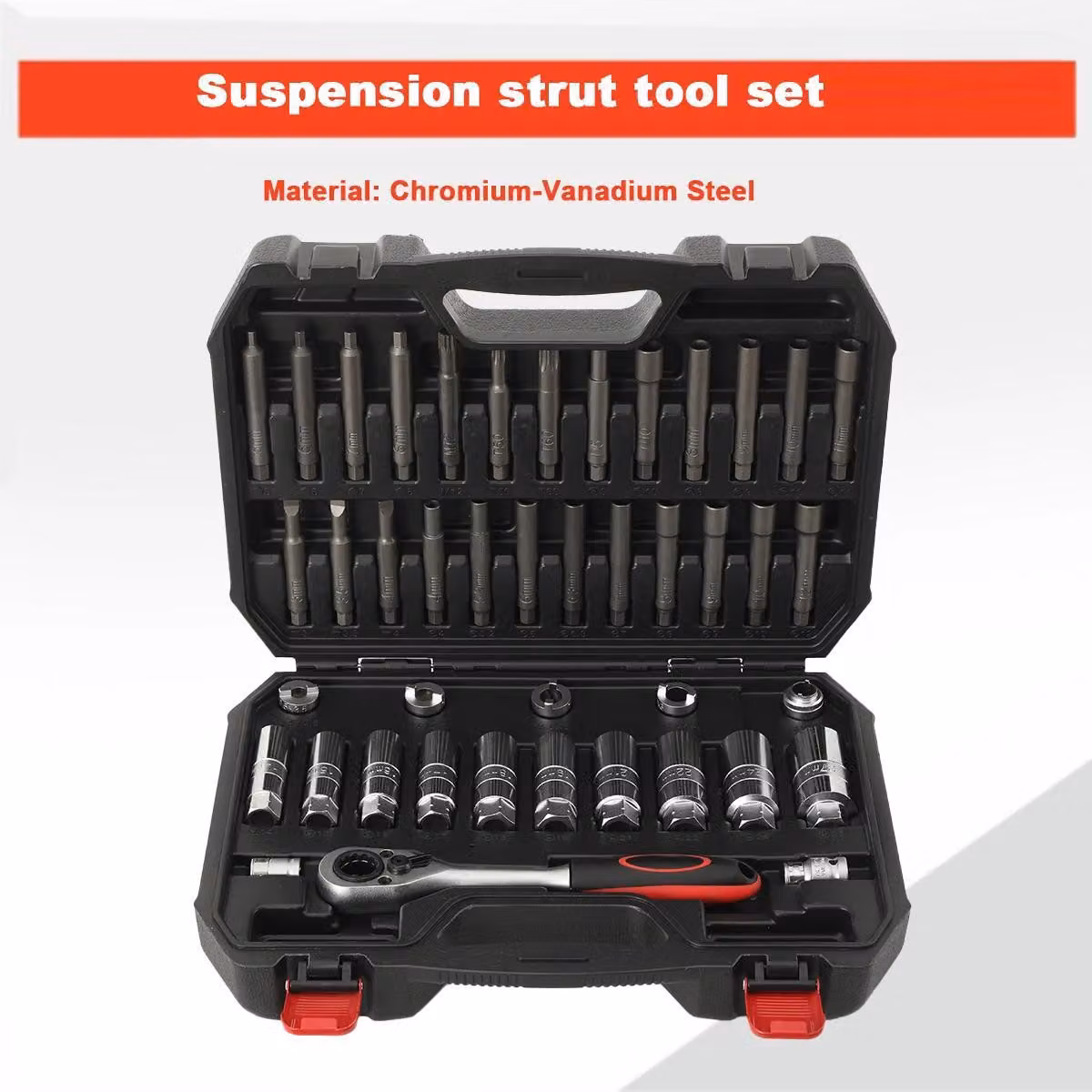 Set di chiavi a bussola esagonali da 43 pezzi per giunti sferici - Kit di strumenti per ammortizzatori e sospensioni - Attacco quadrato da 9,5 e 12,7 mm - Adatto per supporti delle molle e sterzo - Per uso su metallo