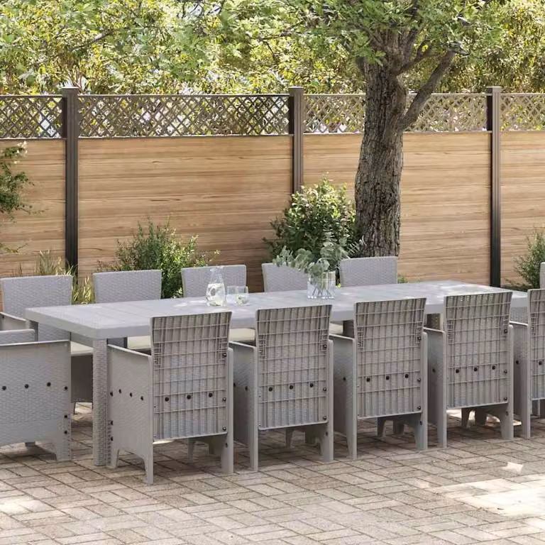 Maison Exclusive - Set da pranzo per esterno, 13 pezzi, grigio, rattan sintetico
