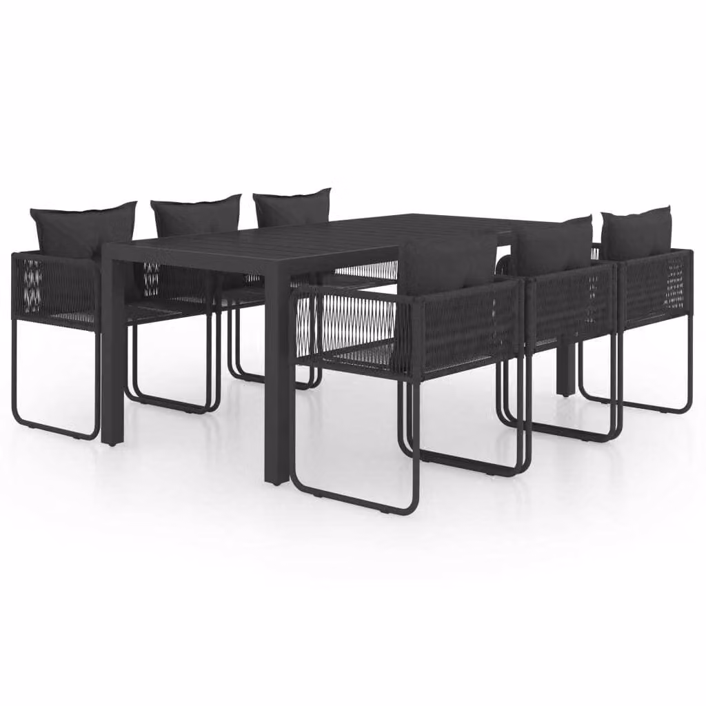 Set da Pranzo da Giardino 7 pz in Rattan PVC Nero