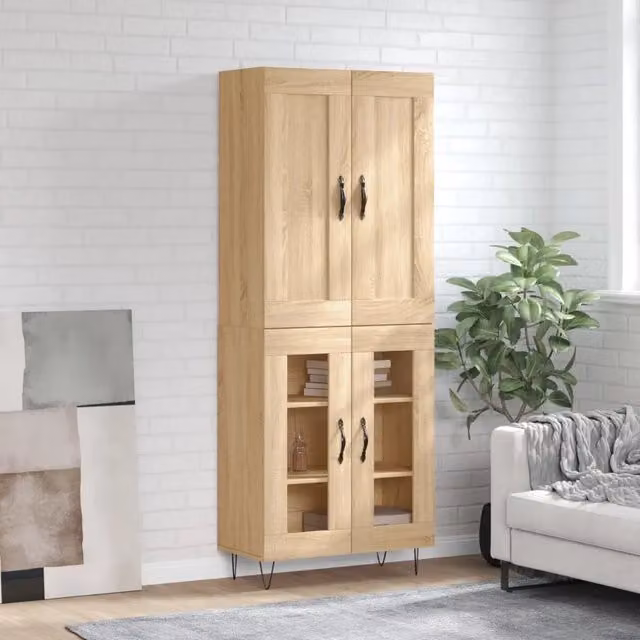 Mobile a parete moderno vidaXL in rovere con ripiani e ante a battente L: 69,5 cm, P: 34 cm, H: 180 cm – 1