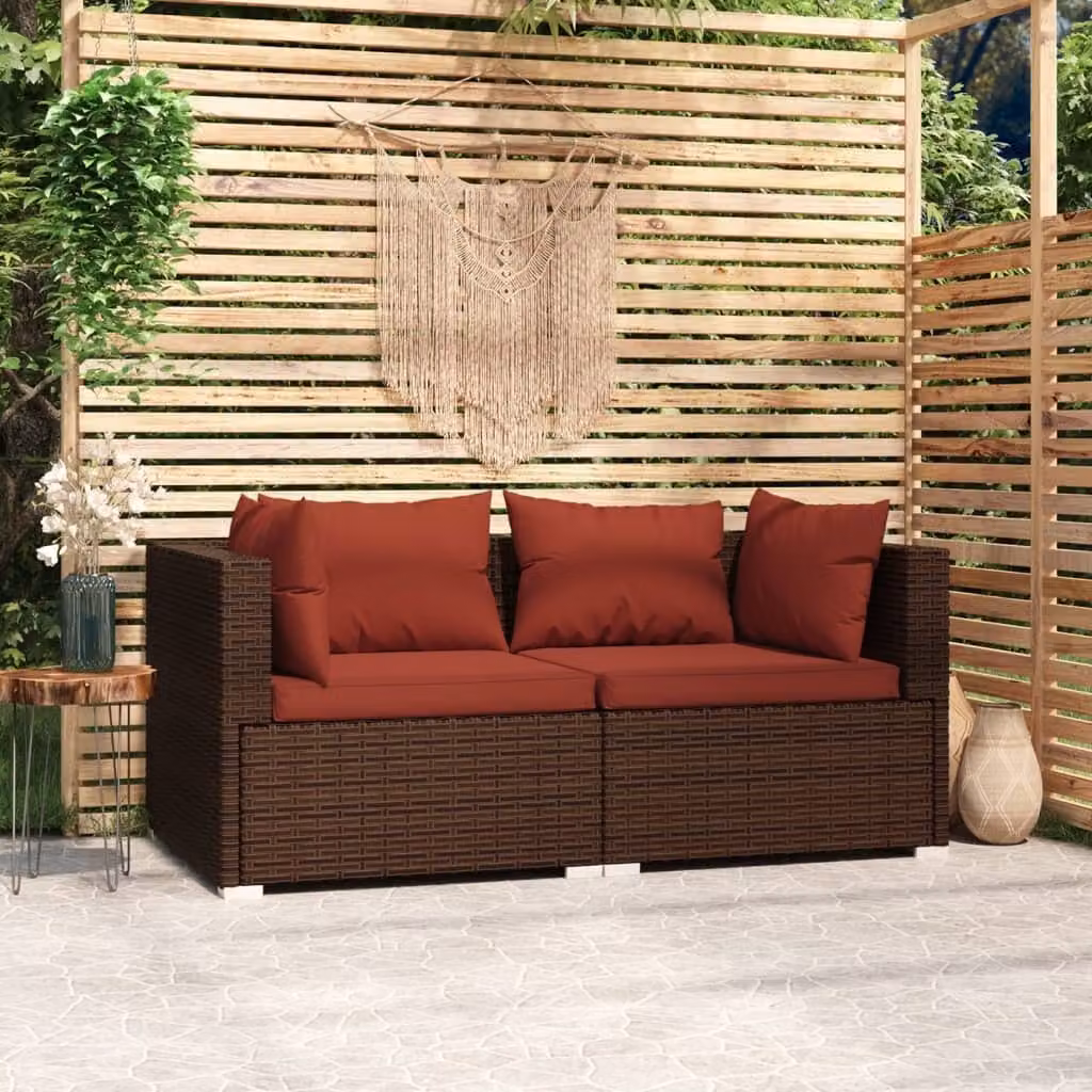 Maison Exclusive - Divano a due posti con cuscini in rattan sintetico marrone