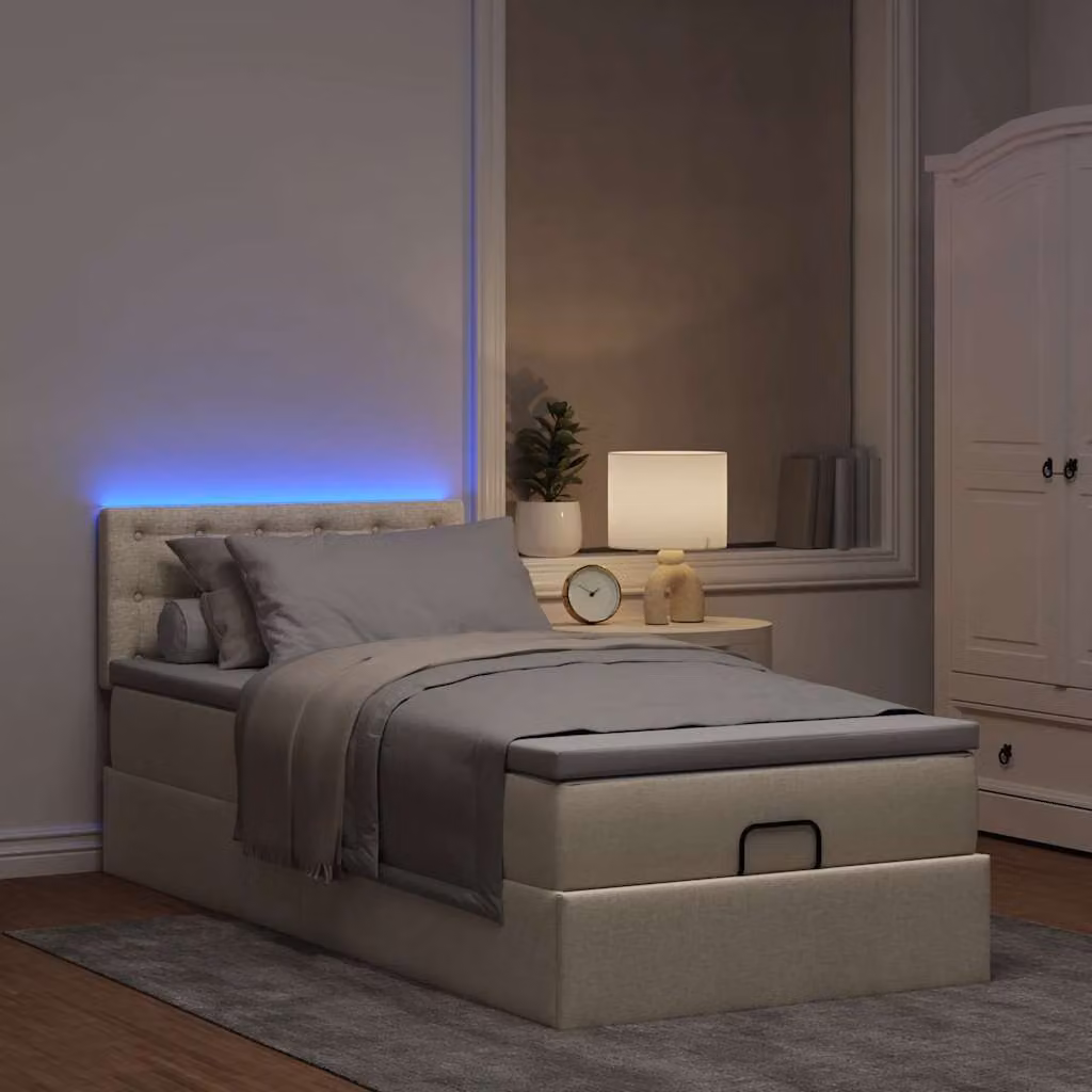 Maison Exclusive - Letto ottomano con materasso e LED color crema 90x200 cm tessuto