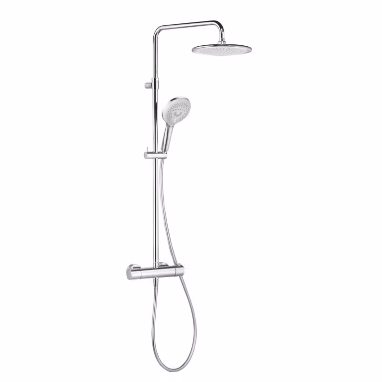 KLUDI FRESHLINE Thermostat Dual Shower System, douche de tête réglable en hauteur et orientable, 8 l/min, chrome, 6709205-00WR9, 6709205-00WR9