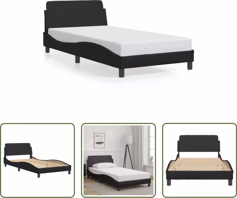 The Living Store Struttura letto con testiera nera 100x200 cm in ecopelle