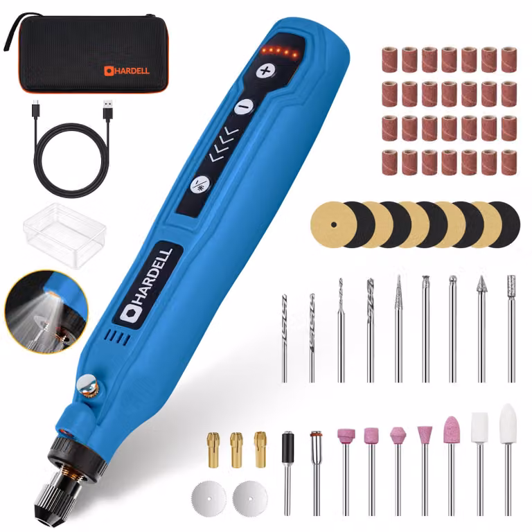 HARDELL Mini utensile rotante a batteria con LED, 5 velocità (5000-18000 giri/min)