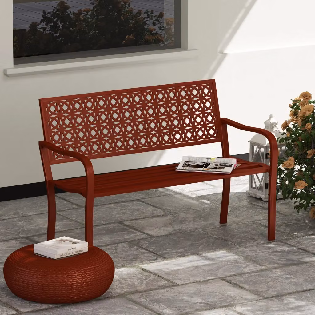 Panchina da 2 posti REDOM in acciaio rosso con braccioli per giardino e terrazzo L/P/H: 127 x 63 x 85 cm – 2