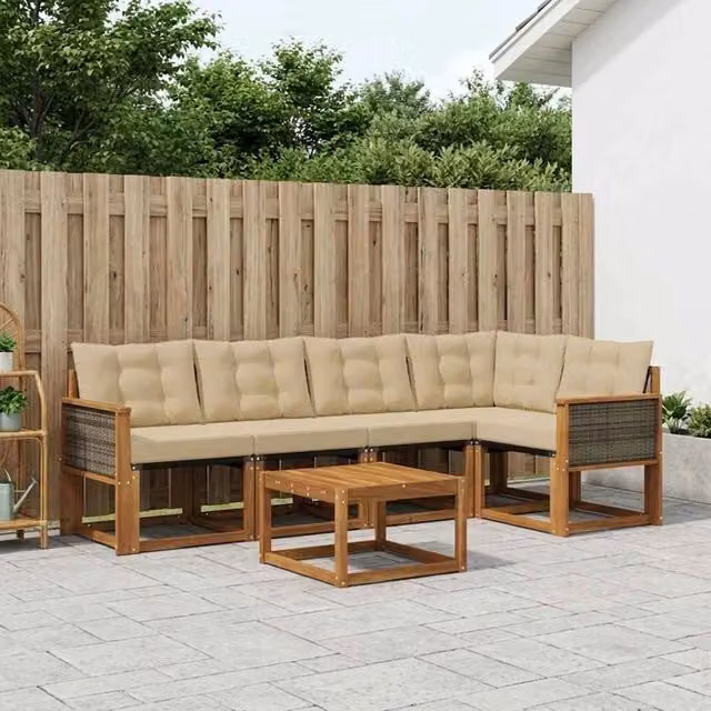 Set di divani da esterno 6 pz Naturale e Beige 3381965