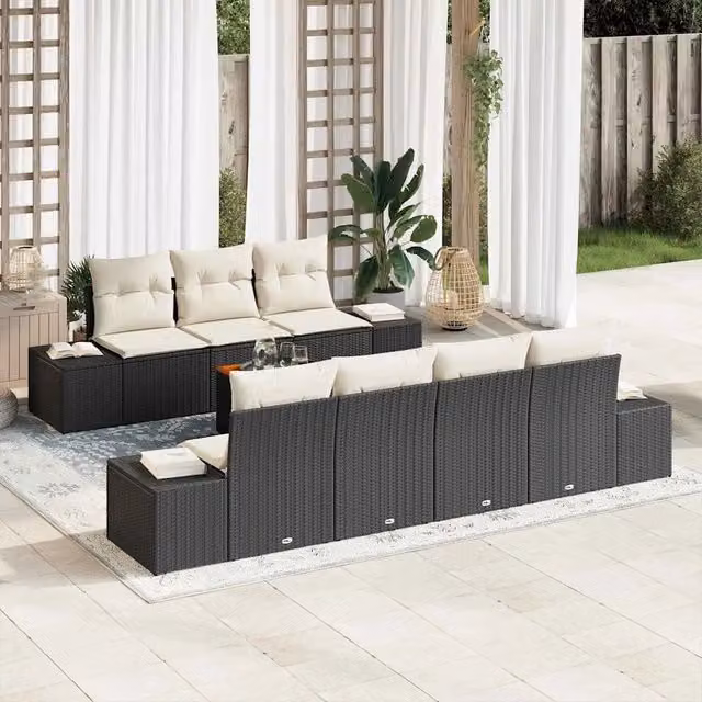 Set Divano da Giardino 8 pz Nero polyrattan 3347915