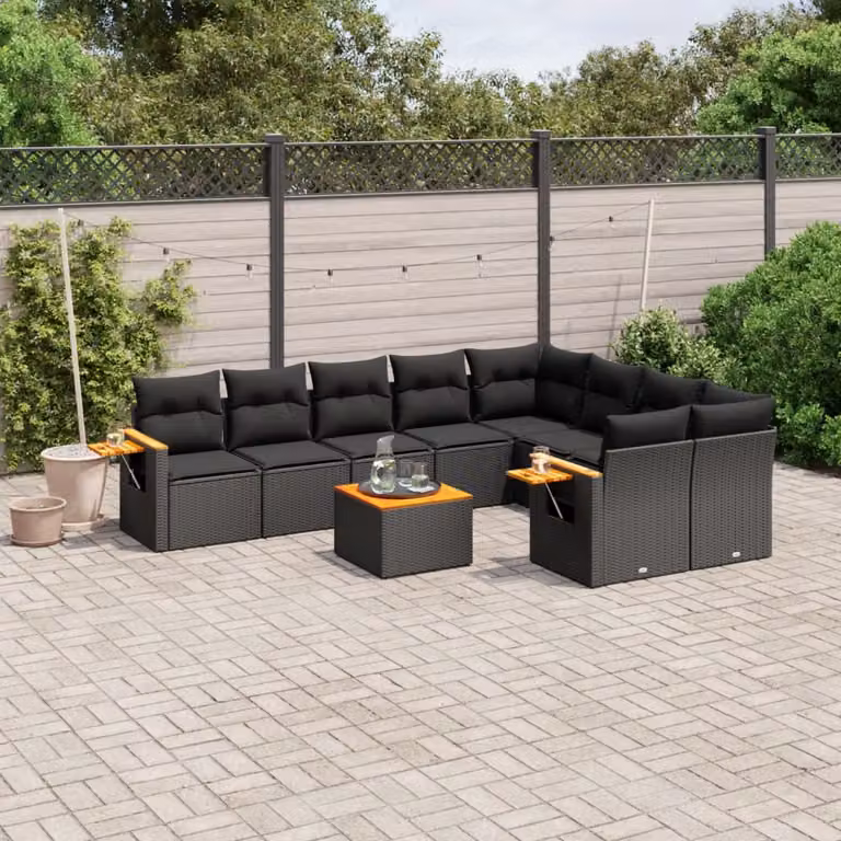 vidaXL Set Divani da Giardino a Forma di U in Polyrattan con Cuscini e Tavolino da Caffè, Colore Nero, Beige o Bianco