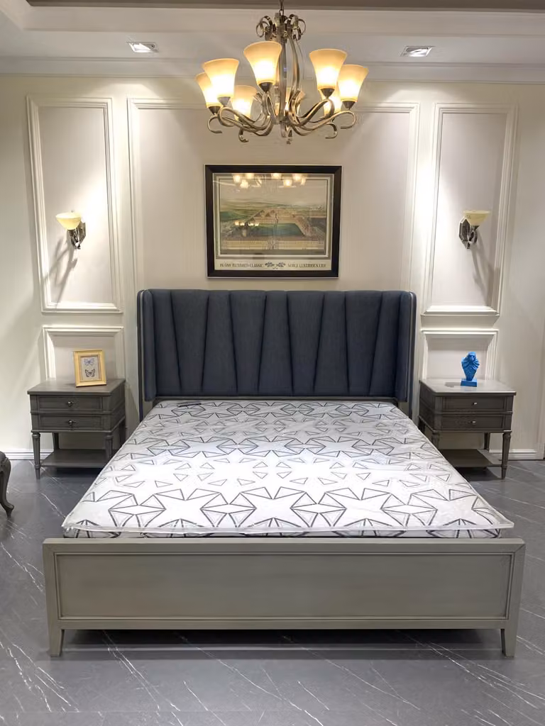 Design Schlafzimmer 3tlg. Bett 2x Nachttische Betten Set Holz Nachttisch Grau