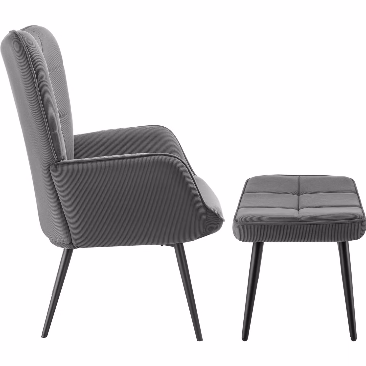 Poltrona Hygge tectake con pouf integrato, imbottitura in schiuma e tessuto velluto, colore antracite e nero, L: 100.5 cm, P: 72.0 cm, H: 76.0 cm – 4
