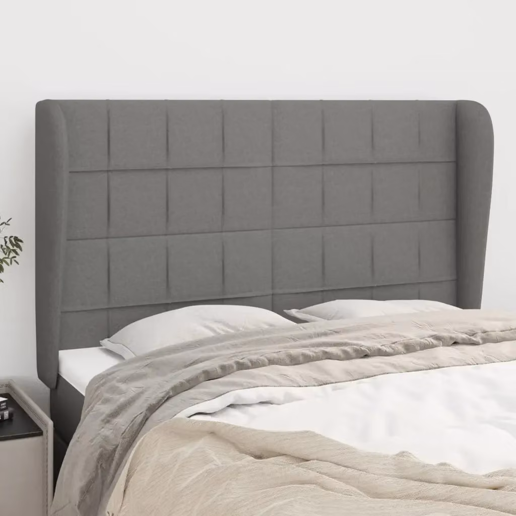 Testata del letto ad orecchio in tessuto grigio scuro L: 147 cm, P: 23 cm, H: 118/128 cm – 2