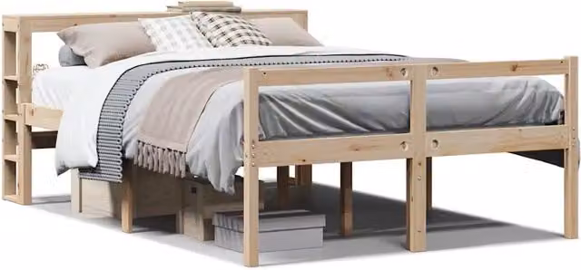 Letto matrimoniale | Letto per adulti | Letto per Anziani con Testiera 160x200 cm Legno Massello Pino