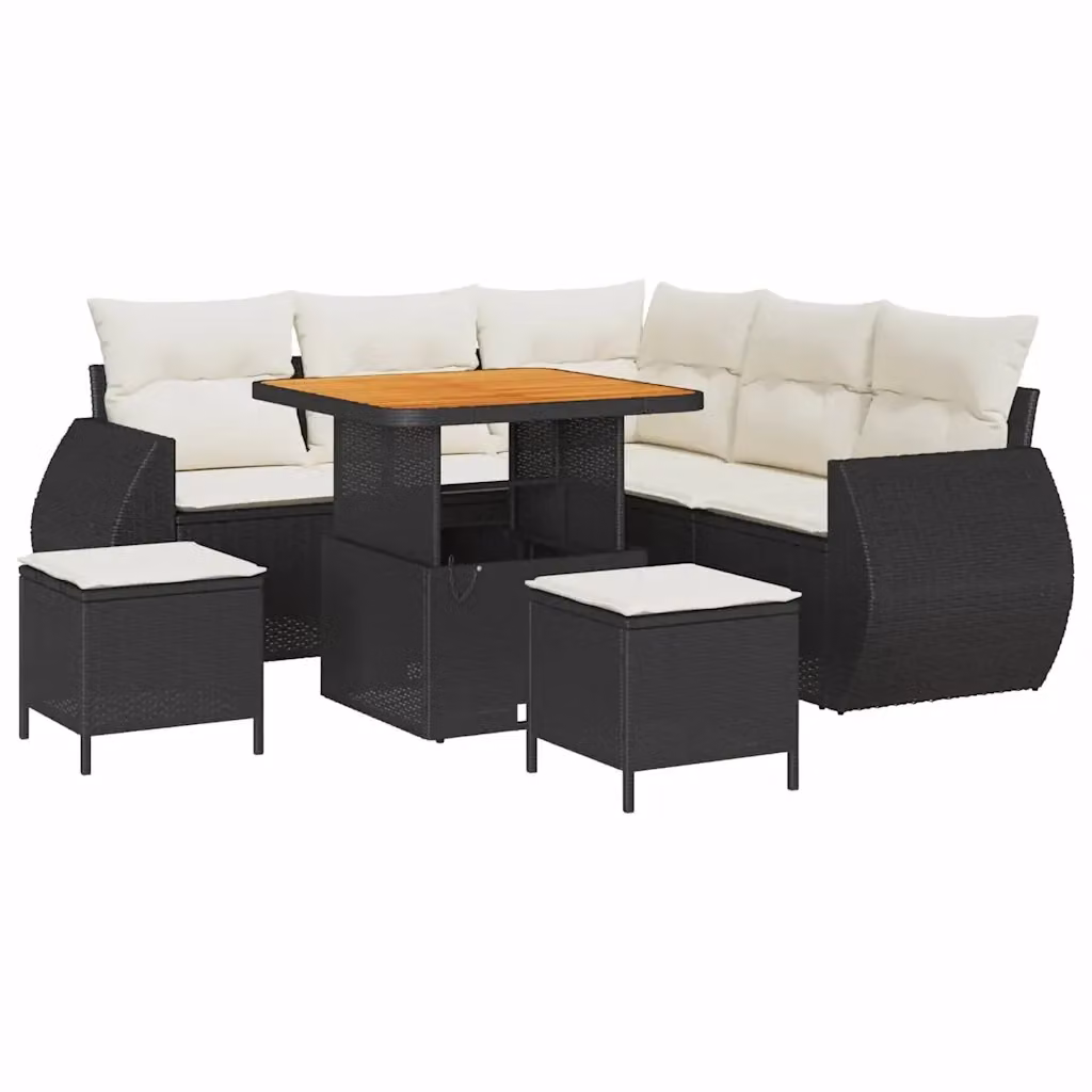 Set Divano da Giardino vidaXL 8 Pezzi a Forma di L con Tavolino e Pouf Nero e Beige – 2