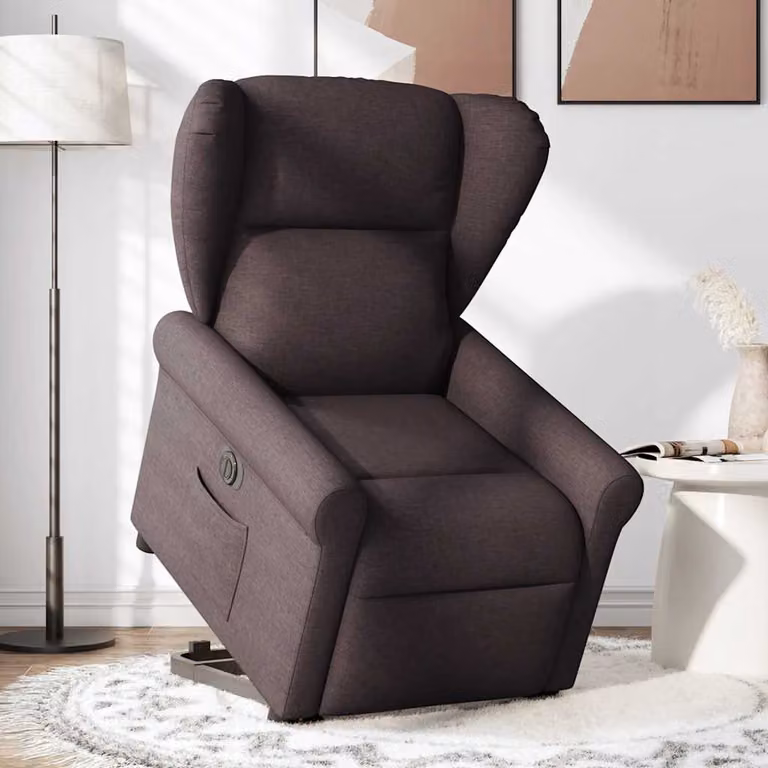 vidaXL Poltrona Alzapersona Reclinante Elettrica Marrone Scuro Tessuto