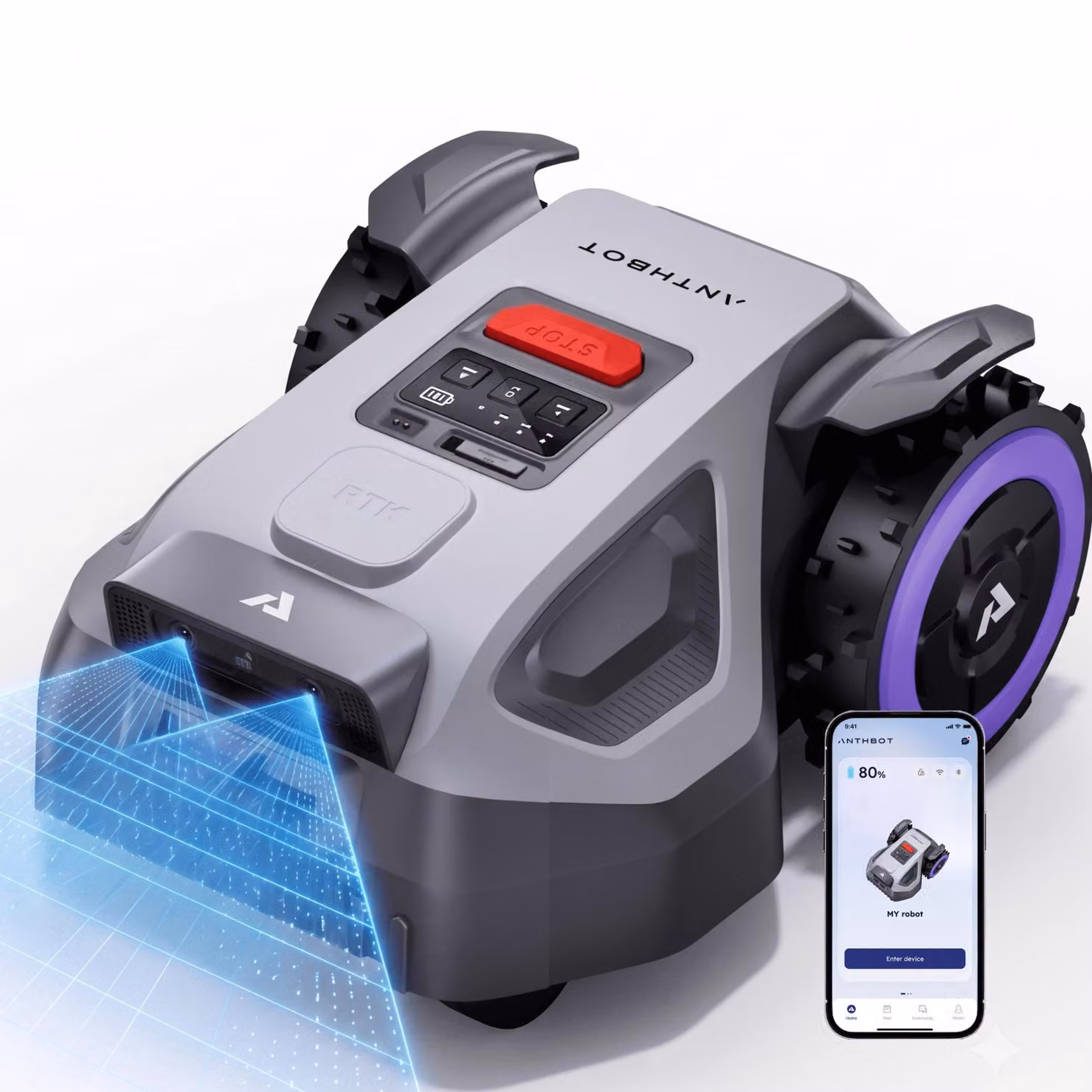 Robot tosaerba ANTHBOT M5 senza cavo perimetrale, navigazione RTK, telecamera AI a 150°, controllo tramite app, per giardini fino a 700 m²