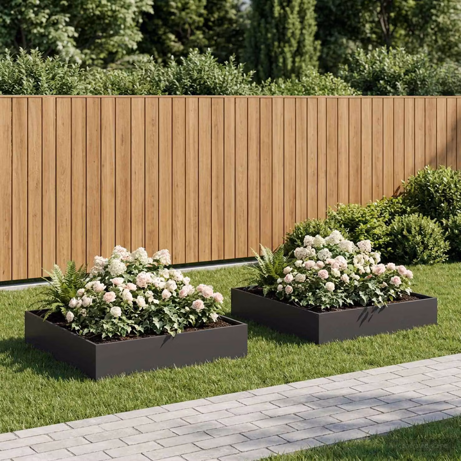 Set di 2 vasi da giardino vidaXL in metallo nero L: 80 cm, P: 80 cm, H: 20 cm