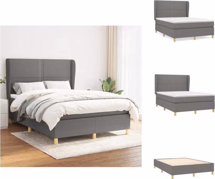 vidaXL Letto a molle con materasso grigio scuro 140x200 cm in tessuto - Letti & strutture letto