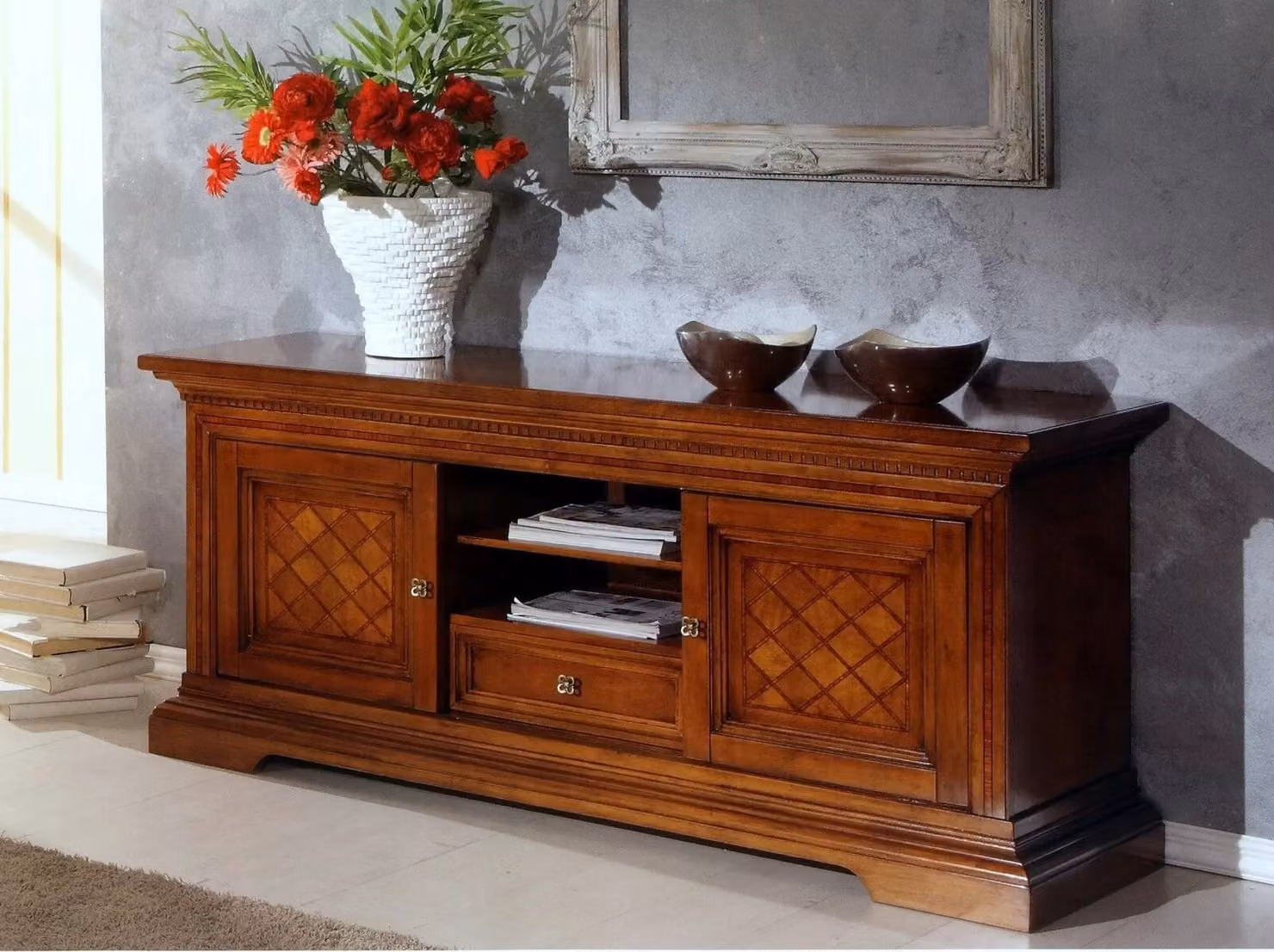 Porta TV in legno noce bassano con 2 ante scorrevoli di Mobili 2G, colore marrone, L: 169 cm, P: 53 cm, H: 75 cm – 2