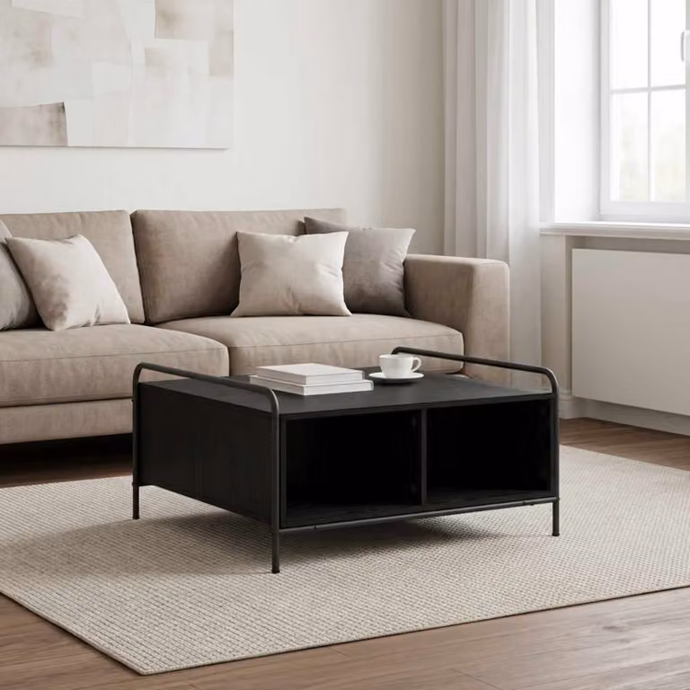 Tavolino da salotto moderno vidaXL nero con struttura in metallo e piano in MDF L: 80 cm, P: 80 cm, H: 41 cm