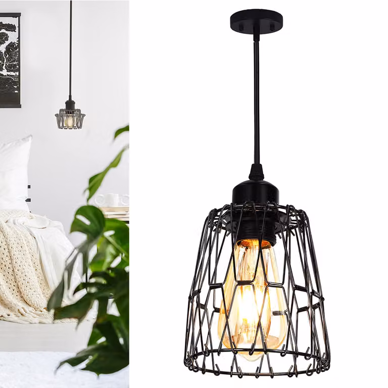 Lampada a sospensione nera, lampada a soffitto moderna a sospensione, lampada a sospensione in metallo con paralume in ferro per soggiorno, sala da pranzo, camera da letto, E27, Ø 13cm