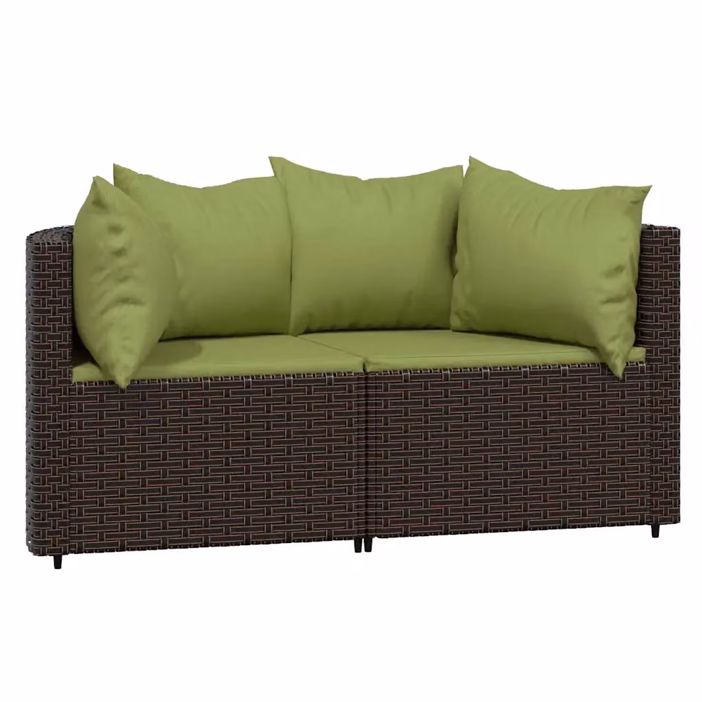 Set di 2 Divani Angolari da Giardino Moderni vidaXL in Polyrattan Marrone con Cuscini – 2