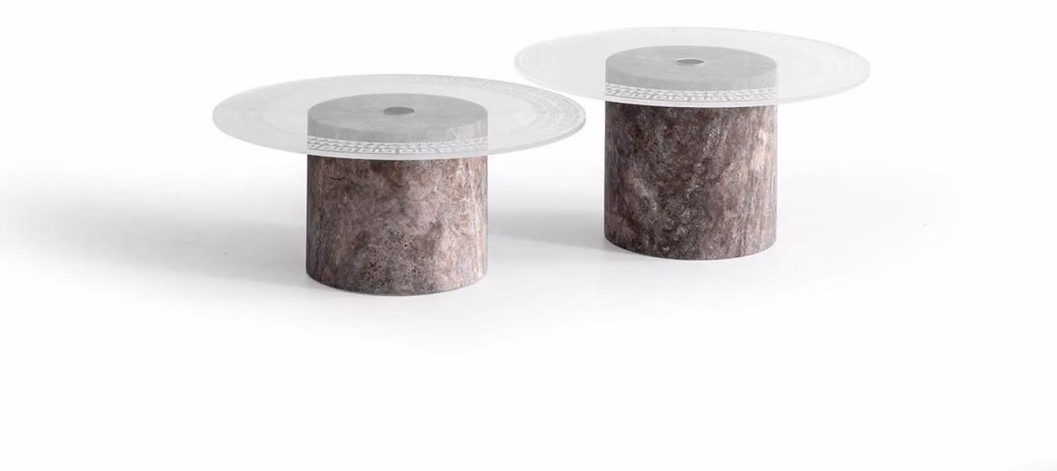 Stilvoller Couchtisch Set Designer Holztische Transparente Platte