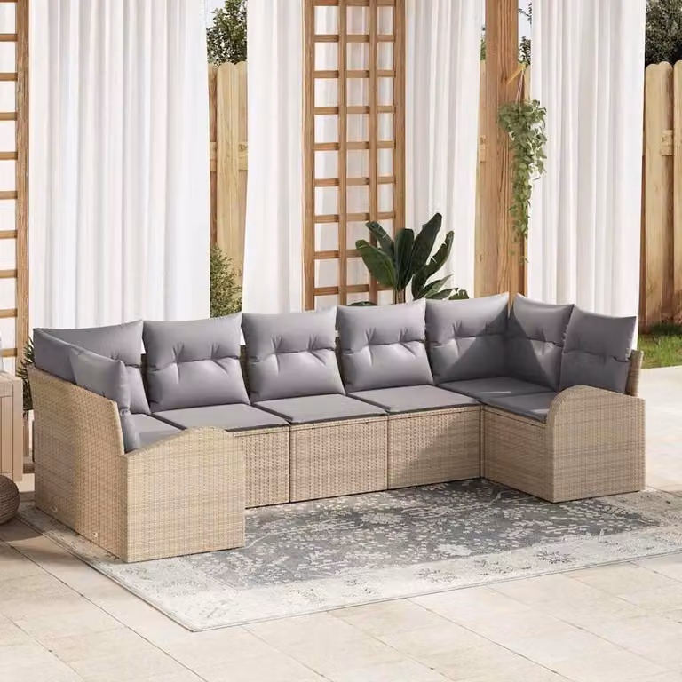 Maison Exclusive - Set Divano da Giardino 7 pcs Beige e Grigio Chiaro polyrattan