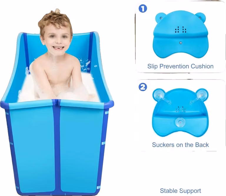 Vasca da bagno, design pieghevole, sicura e confortevole, blu