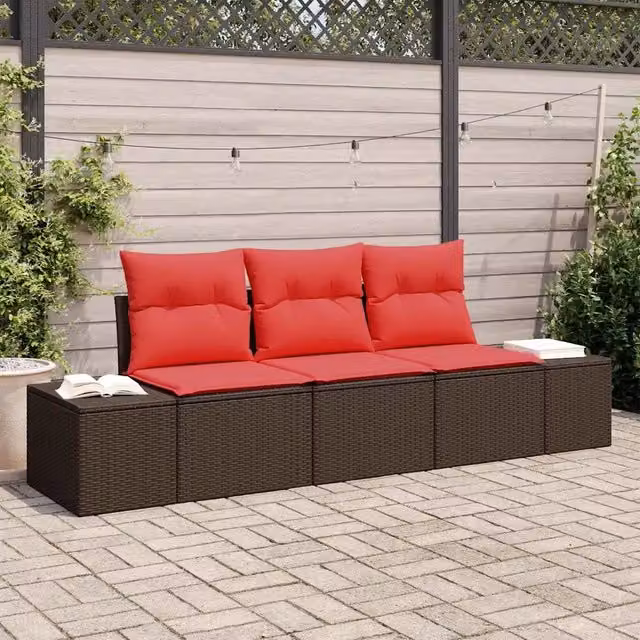Set Divano da Giardino 3 pz Marrone e Rosso polyrattan 3355593