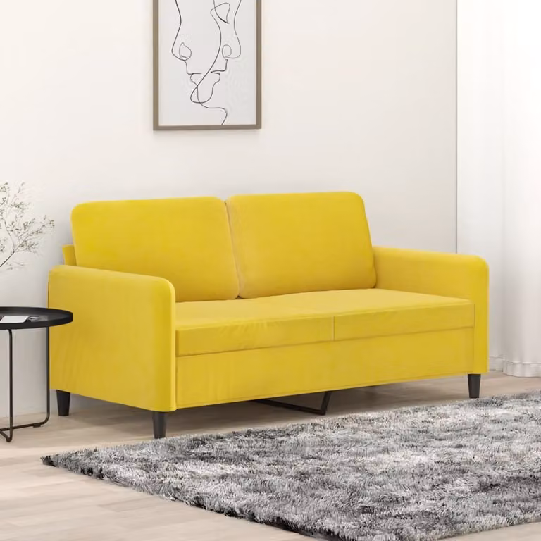 Divano a due posti, colore giallo, in velluto, dimensioni 140 cm