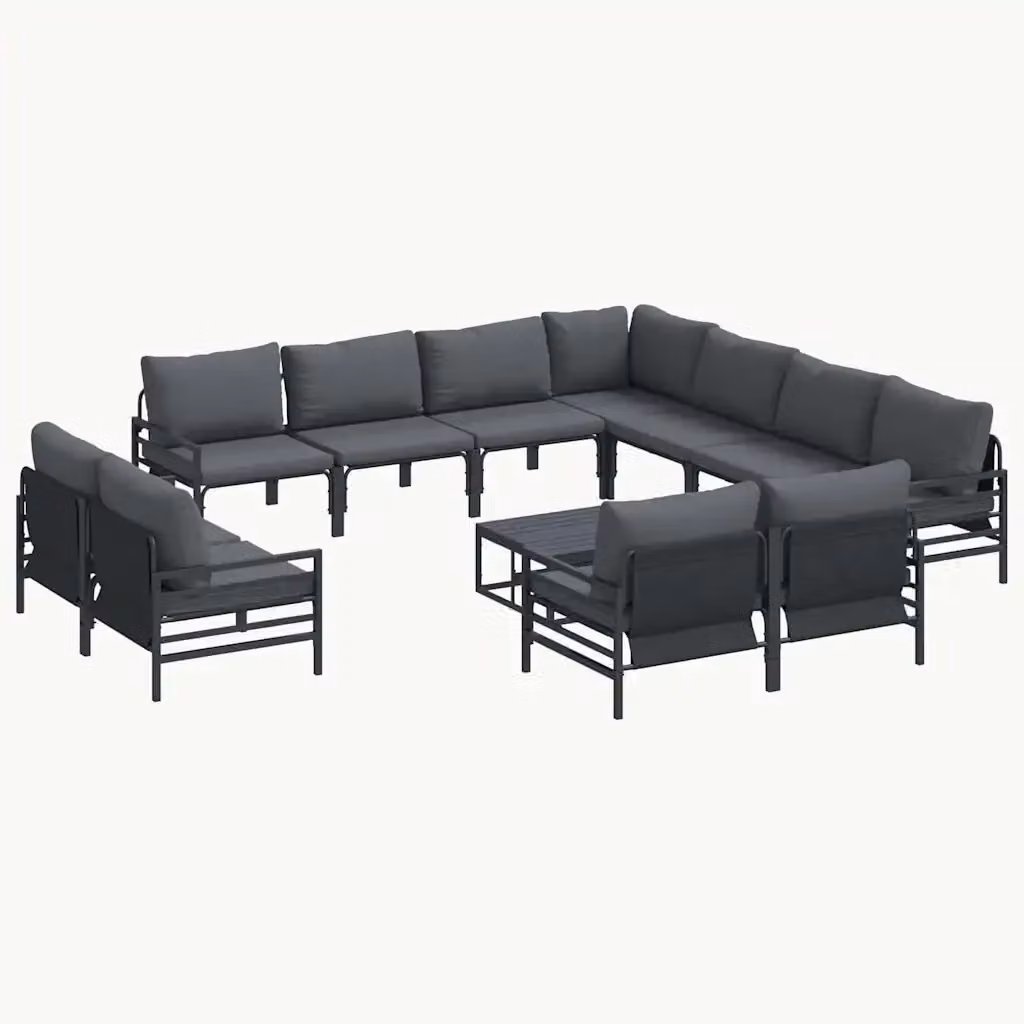 Set Divano da Giardino a L vidaXL da 12 Pezzi con Tavolino e Cuscini, Colore Antracite e Nero, Struttura in Acciaio Verniciato a Polvere e Tessuto Resistente ai Raggi UV – 2