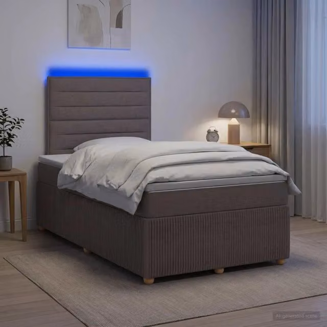 Letto Box Spring vidaXL con Materasso Ibrido e Illuminazione LED, Colore Grigio, L/P: 120 x 200 cm