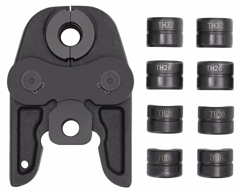Utensile per la pressatura di tubi, struttura in acciaio resistente, compatibilità versatile, nero