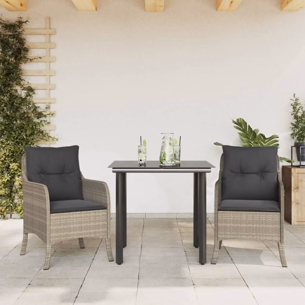 Maison Exclusive - Set Pranzo da Giardino 3pz con Cuscini Grigio Chiaro Polyrattan