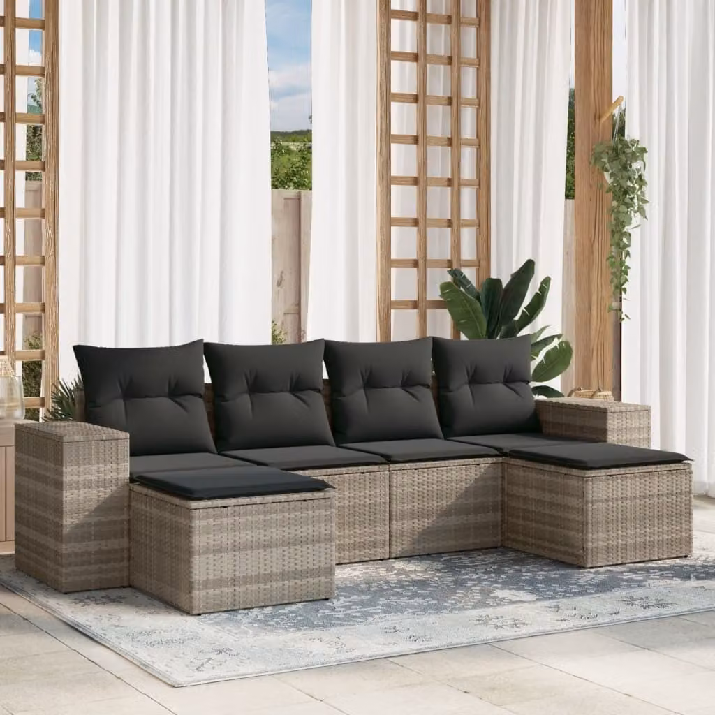 Maison Exclusive - Set Divano da Giardino 6pz con Cuscini Grigio Chiaro Polyrattan