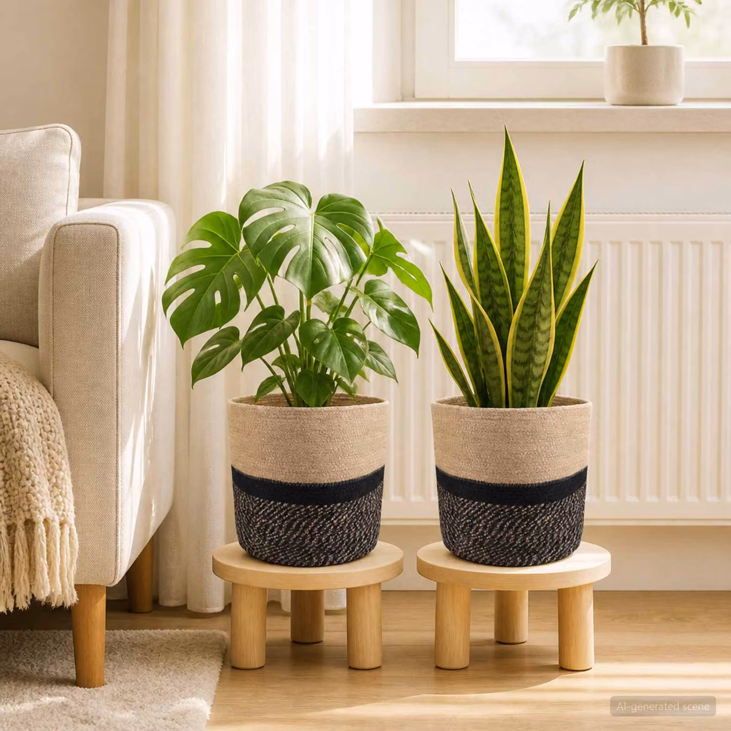 Set di 2 vasi per piante da tavolo vidaXL in stile rustico, colori beige e nero, Ø 28 cm