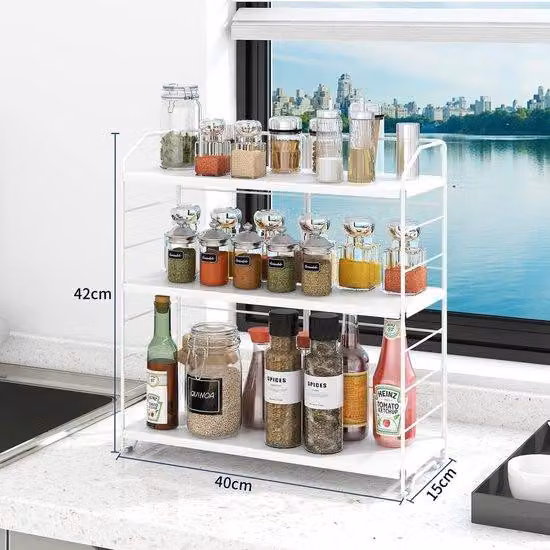 Famanu - Scaffale angolare per spezie, ideale per cucina e bagno, a 3 livelli, smontabile
