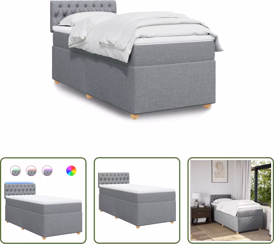 The Living Store Letto a molle con materasso grigio chiaro 90x190 cm in tessuto