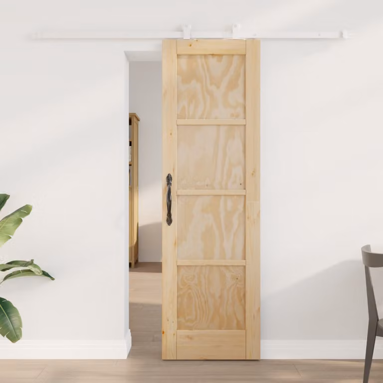 Porta scorrevole vidaXL in legno e acciaio, colore naturale e bianco, L: 61 cm x H: 198,5 cm