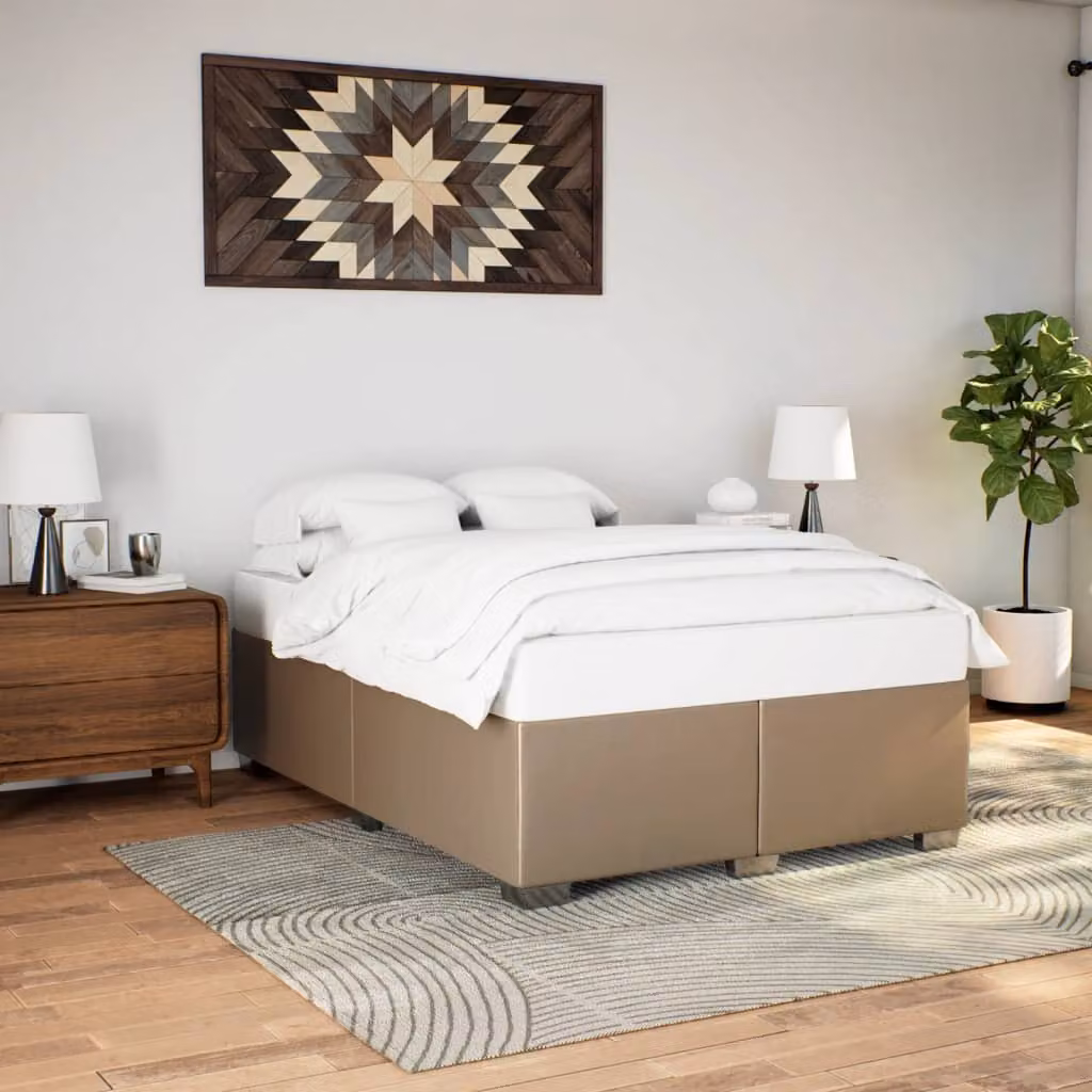 vidaXL Giroletto Moderno in Similpelle Beige con Listelli in Legno, L/P/H: 140 x 200 cm – 1