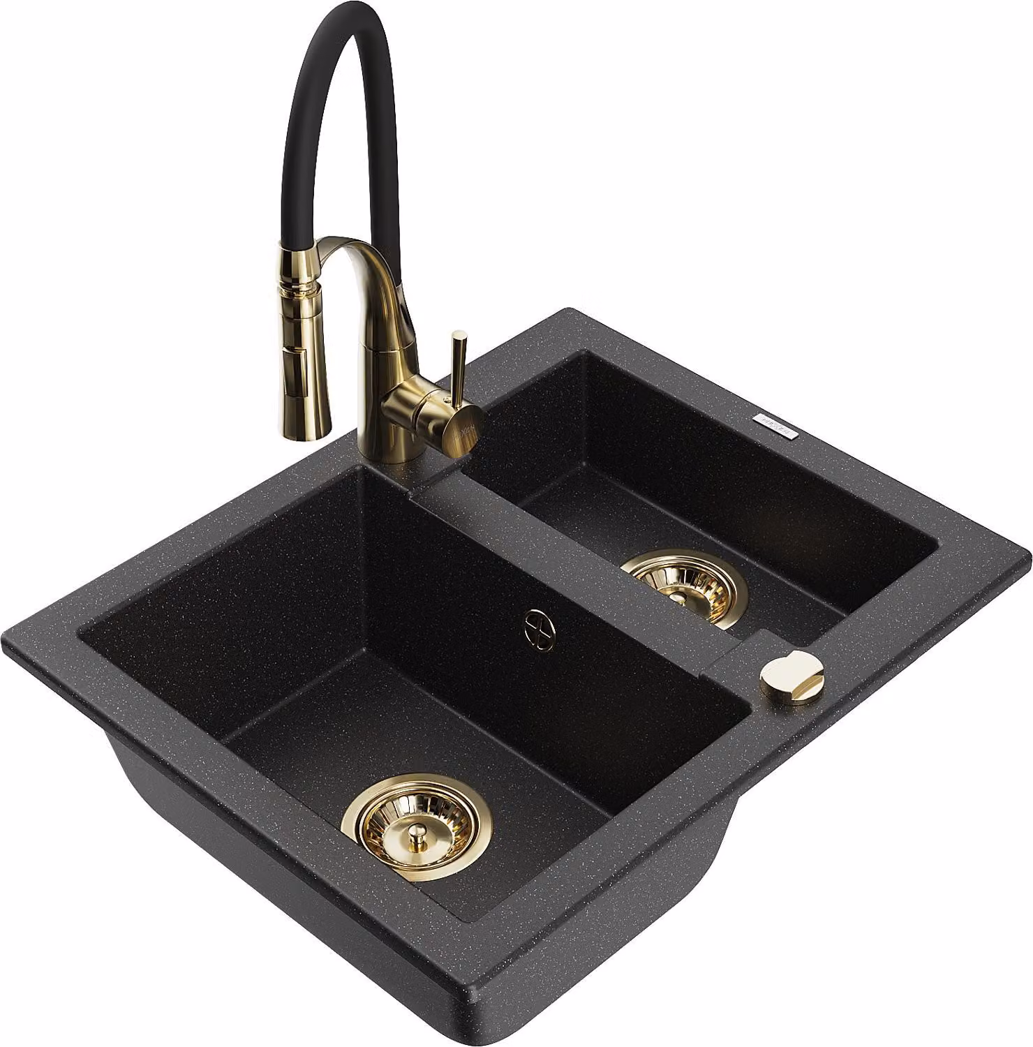 Mexen Carlos lavello in granito 1,5 vasche con miscelatore da cucina Aster, nero/argento metallizzato - 6518-73-73450-57-G