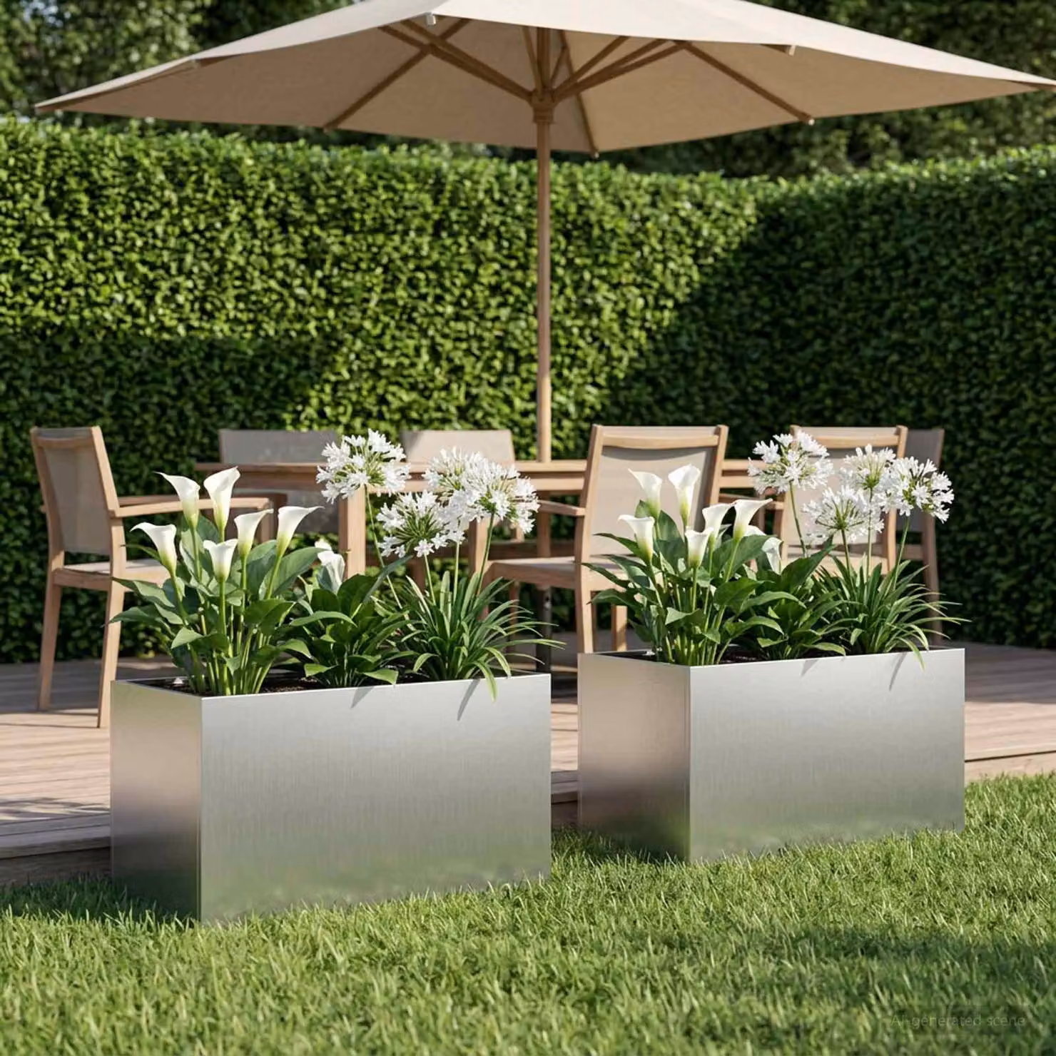 Set di 2 vasi da giardino vidaXL in acciaio zincato color argento, H: 80 cm, L: 50 cm, P: 50 cm