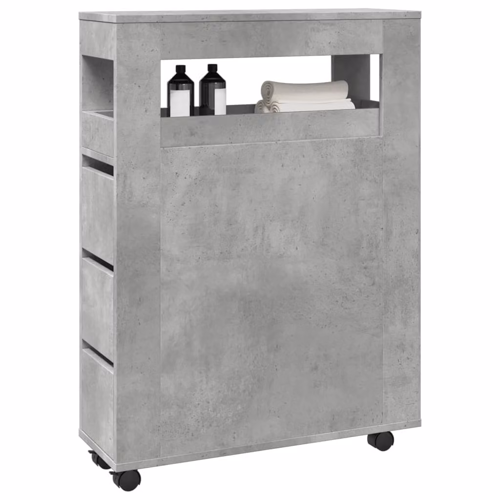 Mobile da bagno stretto con ruote vidaXL in grigio cemento con ripiani e cassetti L/P/H: 20 x 23 x 90 cm