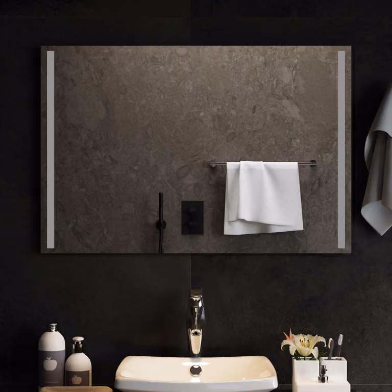 Specchio da bagno moderno vidaXL con illuminazione LED in vetro temperato, L 90 cm x H 60 cm