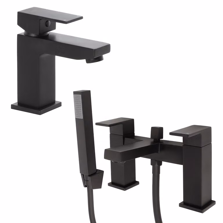 Set di Rubinetti Miscelatori per Lavabo e Vasca da Bagno con Kit Doccia - Nero - Preto
