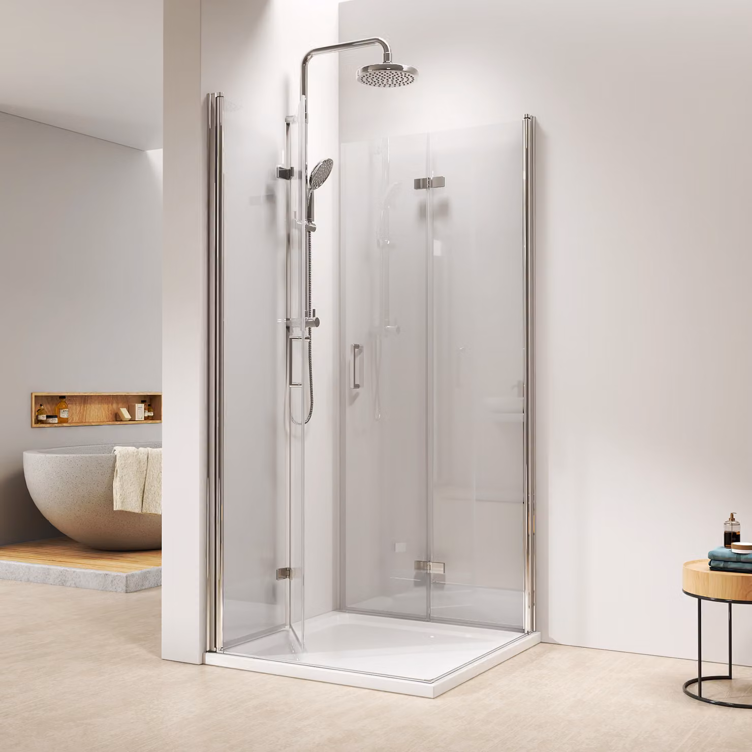 Cabina doccia EMKE 90x120x195 cm con ingresso angolare Cabine doccia Porta pieghevole Pannello doccia Nano Vetro di sicurezza Parete pieghevole