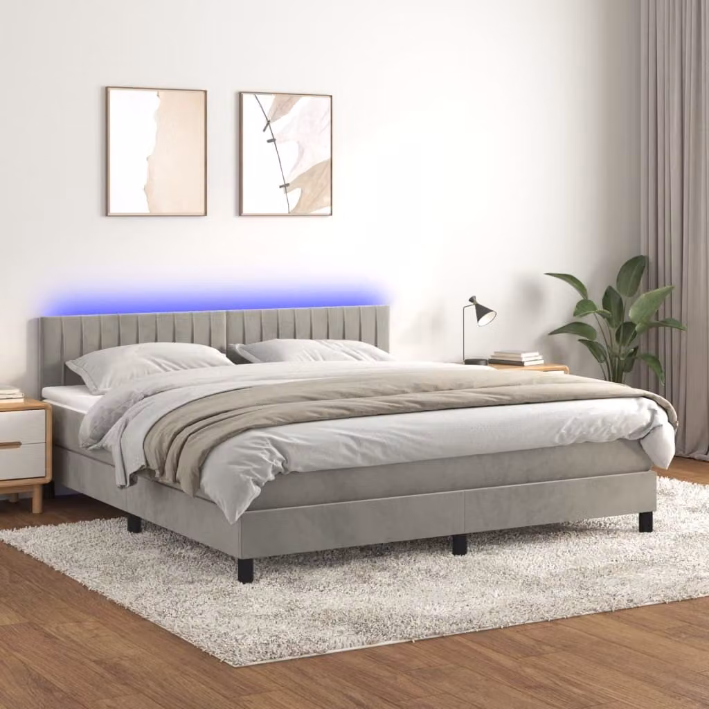 Maison Exclusive - Letto a Molle con Materasso e LED Grigio Chiaro 160x200 cm Velluto