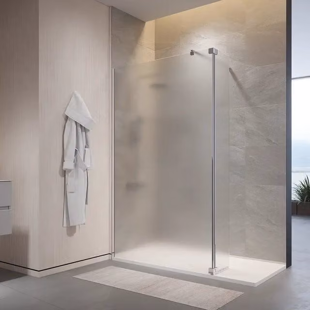 Doccia walk-in 120cm + anta 30cm vetro temperato anticalcare 10mm opaco profili cromo | Naxos